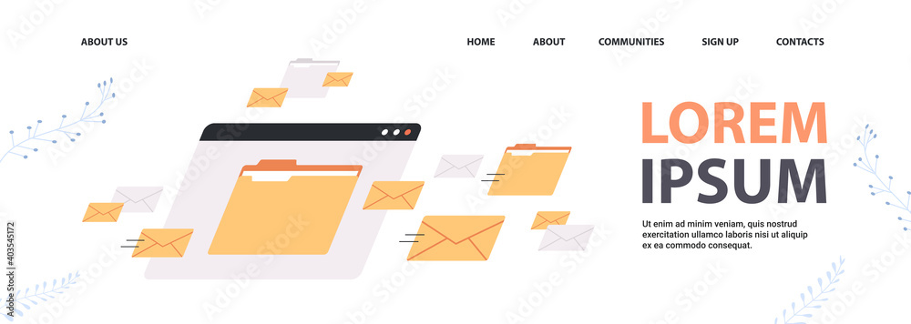 Poster folders mail envelopes cloud internet data file icon documents browser window copy space horizontal 