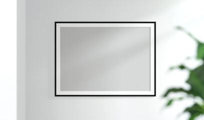 Minimal horizon picture frame hanging on the wall 3d rendering,wall mockup