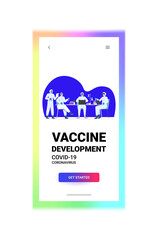 scientists team working together in lab coronavirus vaccine development fight against covid-19 concept vertical copy space full length isolated vector illustration
