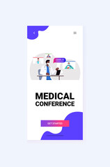 team of mix race doctors discussing during video call virtual medical conference covid-19 pandemic self isolation medicine healthcare concept vertical portrait vector illustration