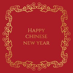 Happy Chinese New Year with gold decoration. - Vector