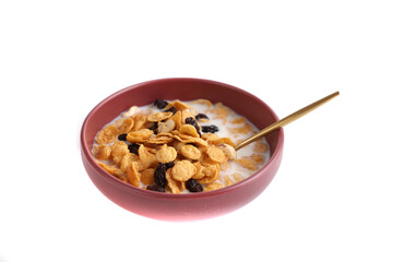Cereal dessert with corn oat and dry fruits isolated in white background