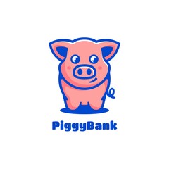 Vector Logo Illustration Piggy Bank Simple Mascot Style.