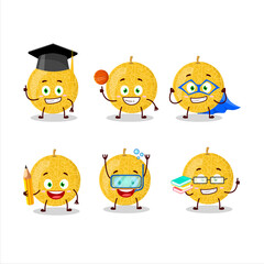 School student of yellow melon cartoon character with various expressions