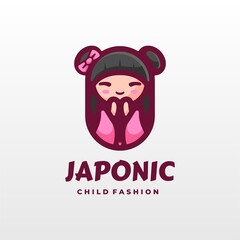 Vector Logo Illustration Japan Girl Cartoon Cute Style.