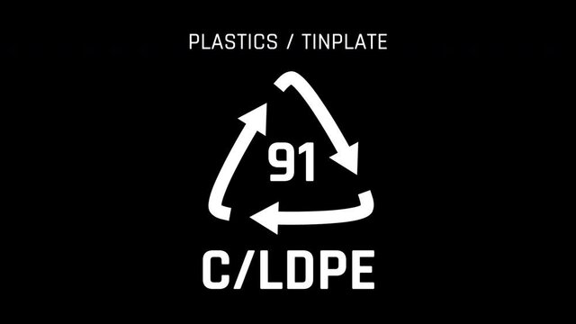 Plastics and Tinplate or CLDPE or number 91 Recycle Symbol Animation Seamless Loop