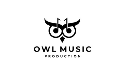 owl head face music note animal bird production logo design template