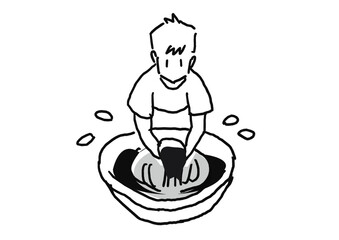 奄美大島紬の工程イラスト　テーチ木染め