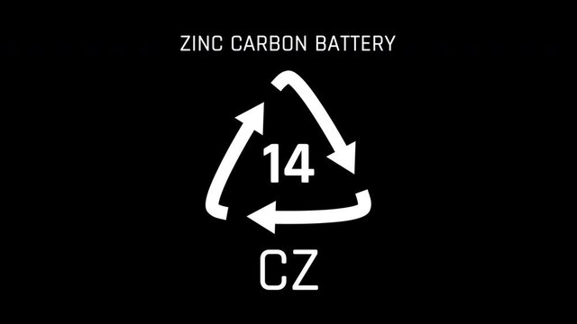 Zinc Carbon Battery or ZC or Number 14 Recycle Symbol Animation Seamless Loop