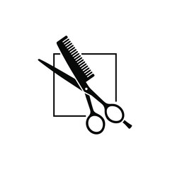 Scissor and comb icon vector isolated on white background - obrazy, fototapety, plakaty