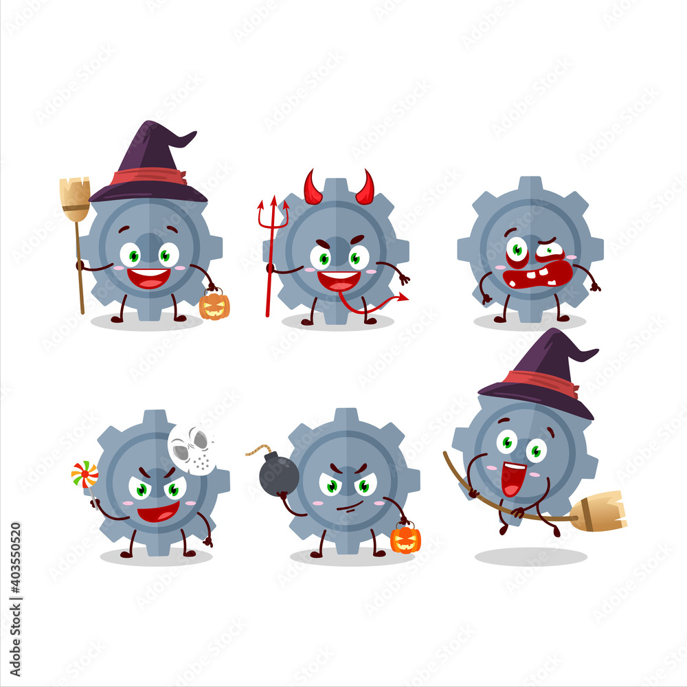 Poster halloween expression emoticons with cartoon character of gear