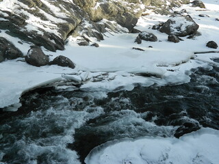 Altai. Katun river. Winter nature.