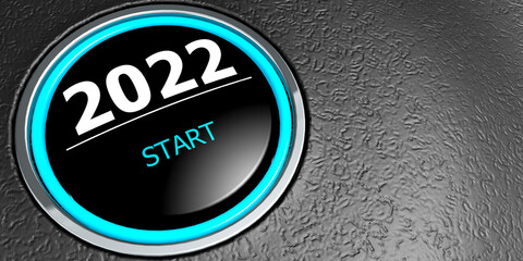 Year 2022 start button with metal ring - obrazy, fototapety, plakaty