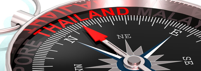 Compass needle pointing to word Thailand