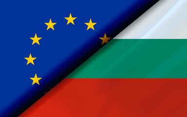 Flags of the EU and Bulgaria divided diagonally