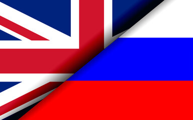 Flags of the United Kingdom and Russia divided diagonally