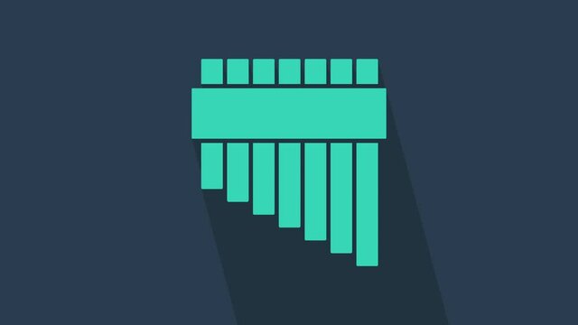 Turquoise Pan flute icon isolated on blue background. Traditional peruvian musical instrument. Zampona. Folk instrument from Peru, Bolivia and Mexico. 4K Video motion graphic animation.