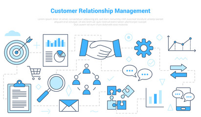 crm customer relationship management concept with icon set template banner with modern blue color style