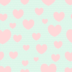 Fototapeta na wymiar seamless pattern for Valentine's Day. hearts on green background. vector illustration