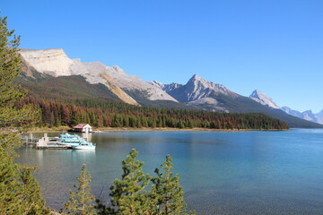 Dock and Maligne Lake, Jasper National Park, Alberta