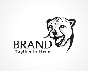 Roaring tiger, wild cat, cheetah drawing art logo, symbol design inspiration illustration