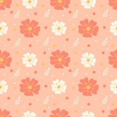 cute seamless pattern with hand drawn floral ornaments in pastel colors on a pink background. for print on fabric, clothing, wrapping paper, wallpaper. for women's day, valentine's day, for wedding