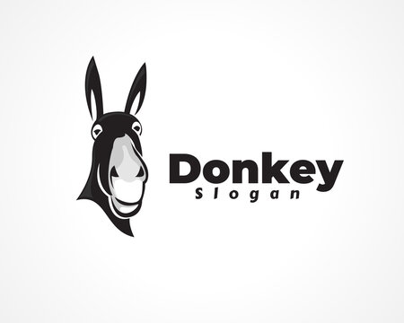 elegant black profile front view donkey, horse head icon, logo symbol design illustration