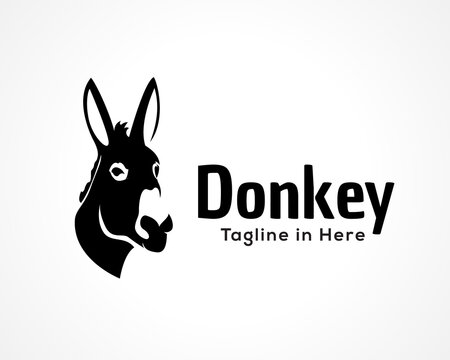 elegant black profile donkey, horse head icon, logo symbol design illustration