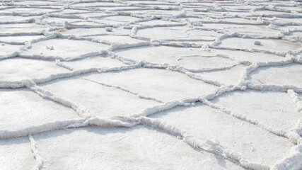 Fototapeta na wymiar White Salt Formations in Badwater in Death Valley National Park