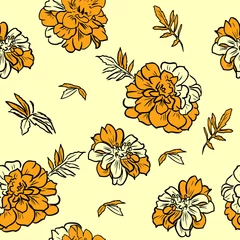 Keuken spatwand met foto Vector illustration of seamless pattern with marigold. © alexandrakuz