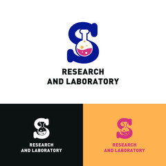 glass tube chemistry on initial letter S for laboratory and research logo concept