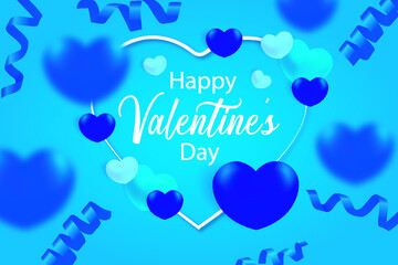 Valentines hearts vector background. Happy valentines day greeting typography in red heart shape space for text with hearts elements in blue background