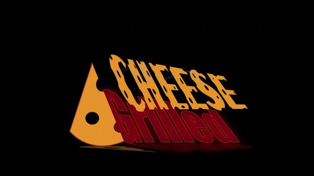 grilled cheese, smoke animated lettering with a slice of cheese and inscription