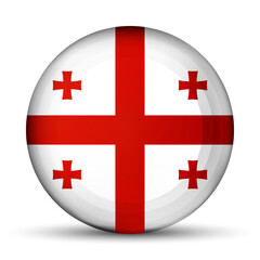 Fototapeta premium Glass light ball with flag of Georgia. Round sphere, template icon. Georgian national symbol. Glossy realistic ball, 3D abstract vector illustration highlighted on a white background. Big bubble.