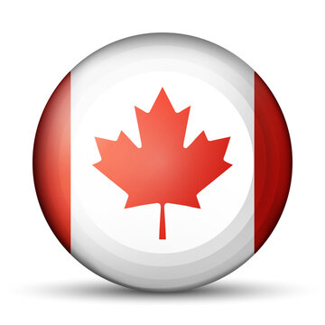 Glass light ball with flag of Canada. Round sphere, template icon. Canadian national symbol. Glossy realistic ball, 3D abstract vector illustration highlighted on a white background. Big bubble.