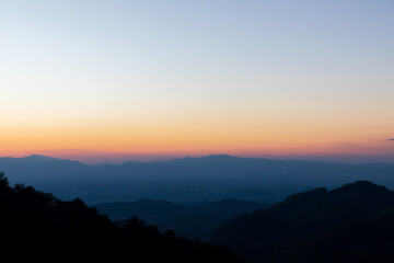 Mountain view morning of the hills around Landscape of Doi Samer Dao in Sri Nan National Park , Nan Province of Thailand