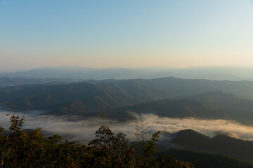 Mountain view morning of the hills around Landscape of Doi Samer Dao in Sri Nan National Park , Nan Province of Thailand