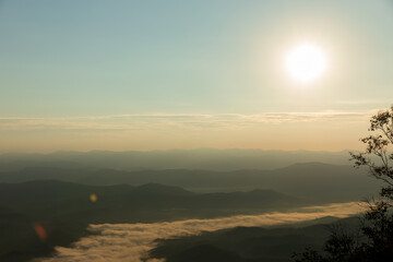 Naklejka premium Mountain view morning of the hills around Landscape of Doi Samer Dao in Sri Nan National Park , Nan Province of Thailand