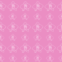 Orchid hand-drawn seamless pattern. Wallpaper of tropical flowers. Colored flower background. 