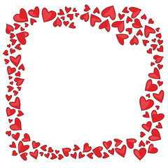 Valentine's Day greeting card, frame made of hearts. Isolated on white vector illustration.