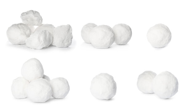 Set of different snowballs on white background