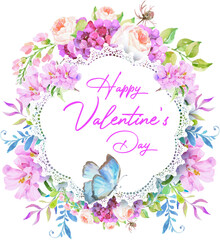 Happy Valentine's Day banner. Flowers heart. Beautiful paper art design template