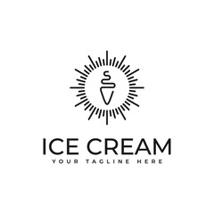 ice cream logo vector design in retro vintage style with unique line art, perfect for an ice cream shop