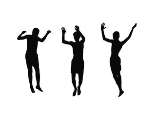 Obraz na płótnie Canvas Silhouette group of happy children jumping isolated on white background