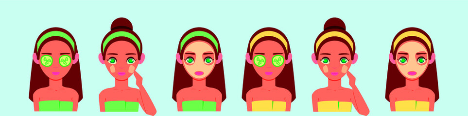 Fototapeta premium set of beauty clinic cartoon icon design template with various models. vector illustration isolated on blue background