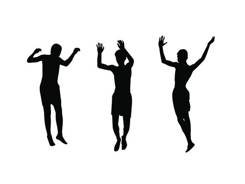 Silhouette group of happy children jumping isolated on white background