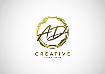 Initial AD Letter Handwriting Stylish Signature Gold Logo