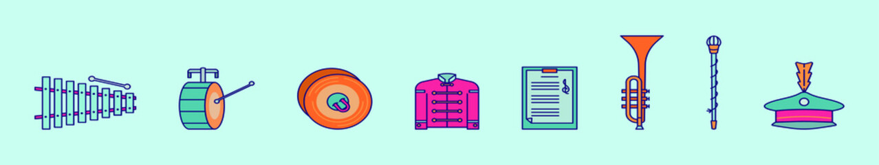 set of marching band cartoon icon design template with various models. vector illustration isolated on blue background
