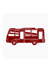 Editable Isolated Side View Maroon Red Bus Vector Illustration in Flat Monochrome Style for Additional Element of Transportation and Tourism Travel Related Purposes