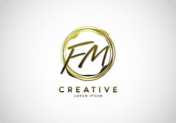 Initial FM Letter Handwriting Stylish Signature Gold Logo